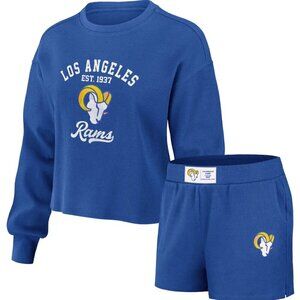 Los Angeles Rams Waffle Knit Pajama Lounge Set Long Sleeve Shirt & Shorts